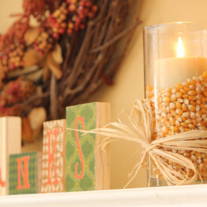 Fall decor glass vase with corn