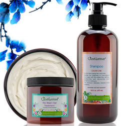 Bottle of shampoo and jar of cream by Just Natural Skincare