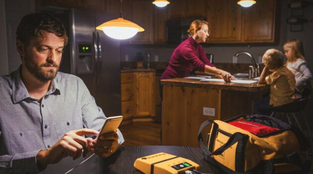 Family using GoSun solar lights in their kitchen